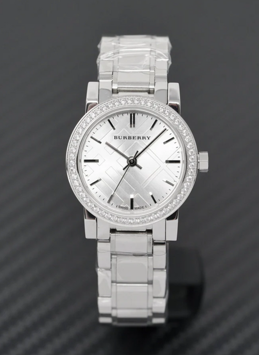 Auténtico reloj Burberry The City para mujer, tamaño pequeño, color plata, BU9220