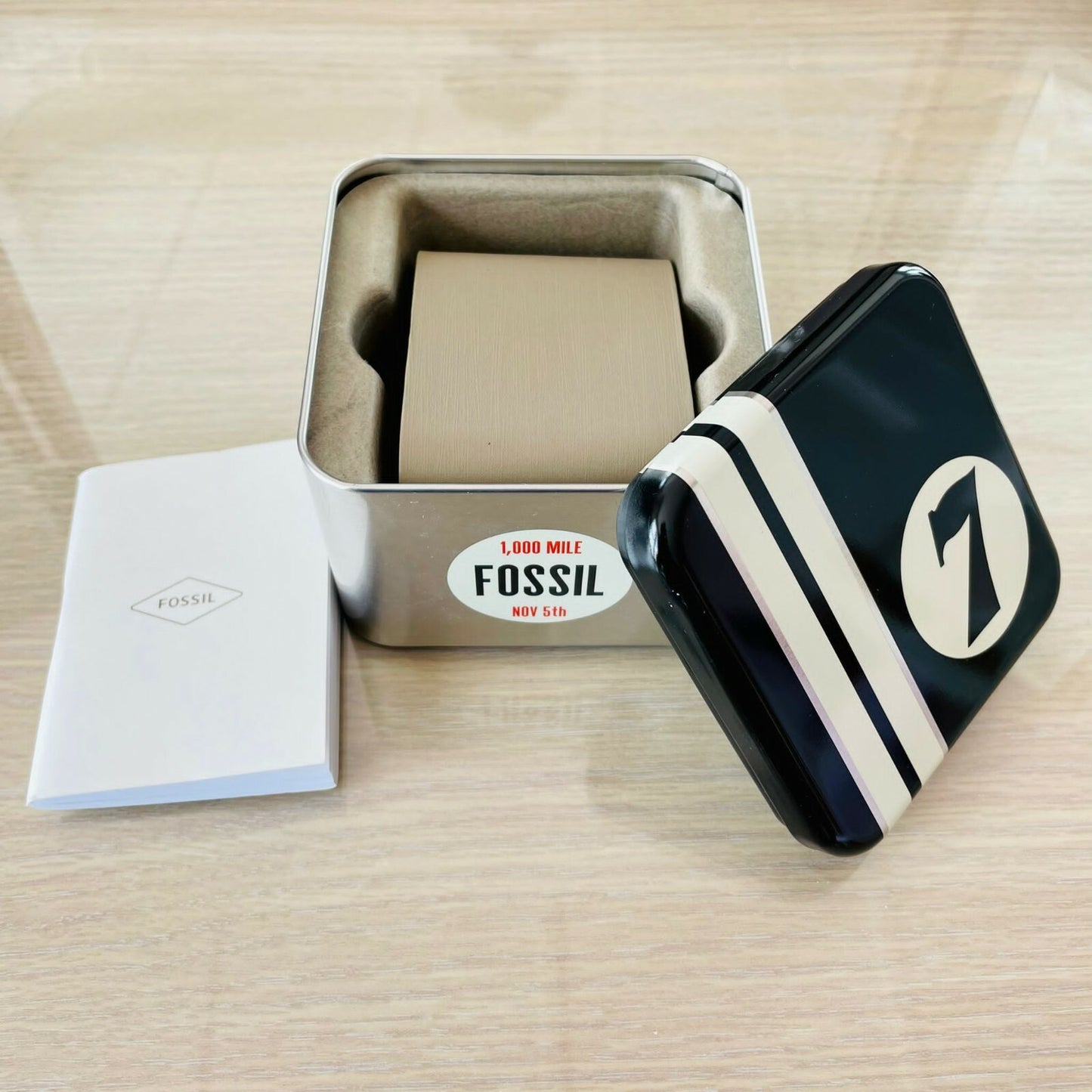 Genuine Fossil Tin Watch Storage Box + Manual