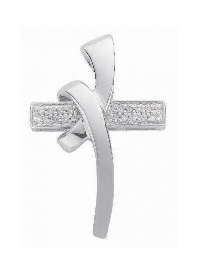 Ladies White Gold Diamond Cross Pendant 9ct