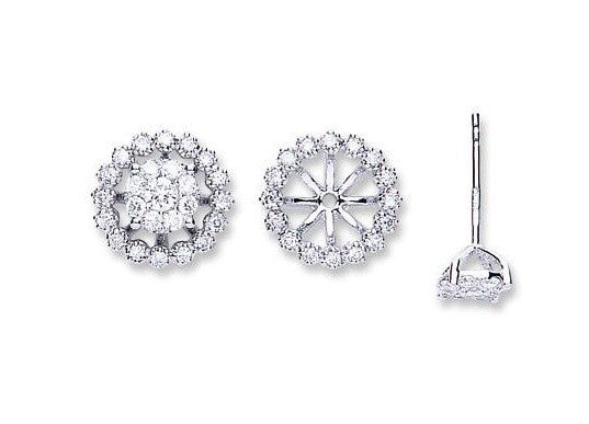 Pendientes de oro blanco de 18 quilates para mujer, diseño floral 2 en 1 con diamantes