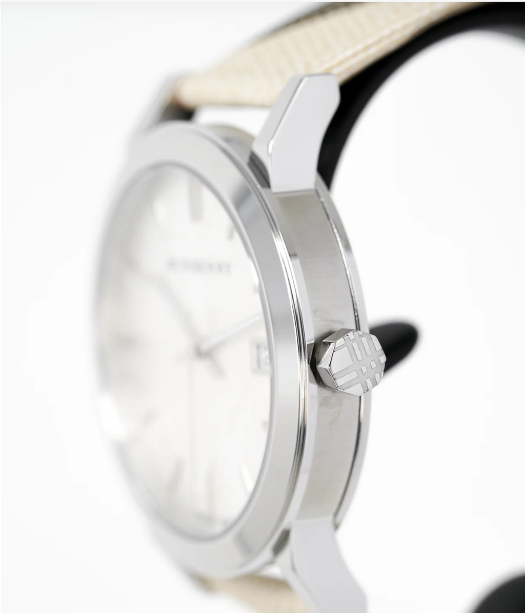 Burberry The City Mens Watch Silver Nova Leather BU9022