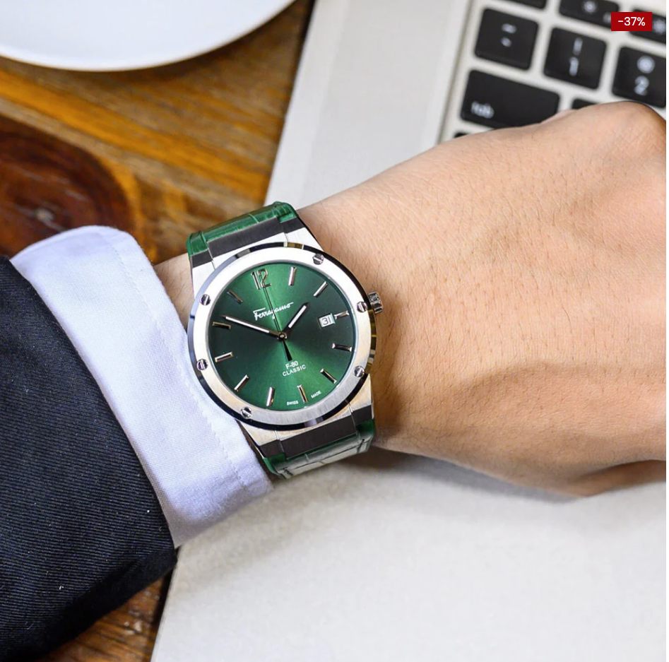 Salvatore Ferragamo F-80 Classic Quartz Green Dial Mens Watch SFDT00119