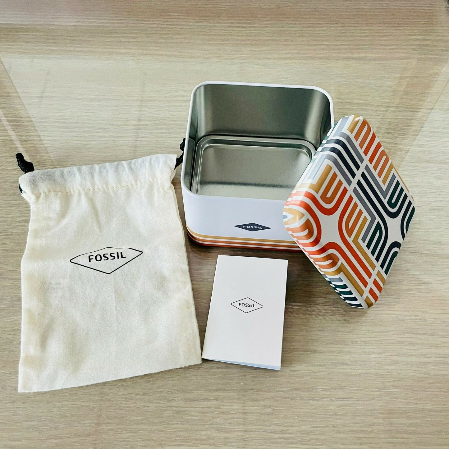 Genuine Fossil Tin Watch Storage Box + Manual Retro Design