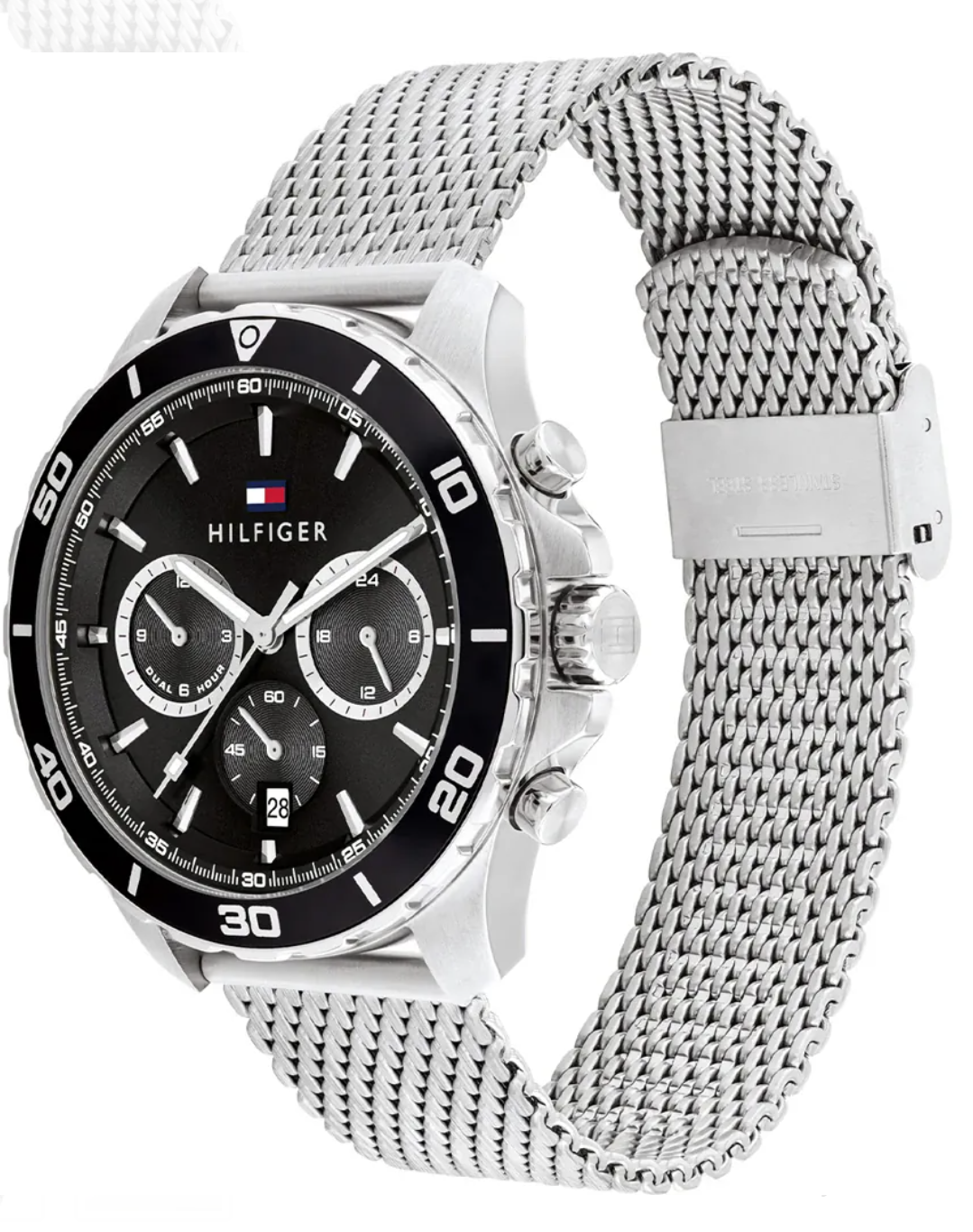 Reloj Tommy Hilfiger 1792092 con esfera negra y brazalete de malla