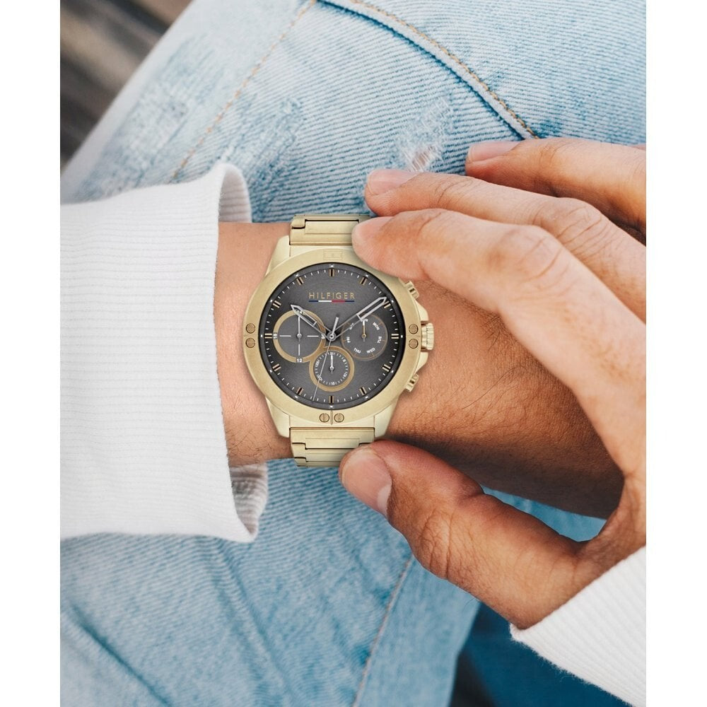 Reloj Tommy Hilfiger 1791891 para hombre, modelo Harley, 46 mm, esfera gris, dorado