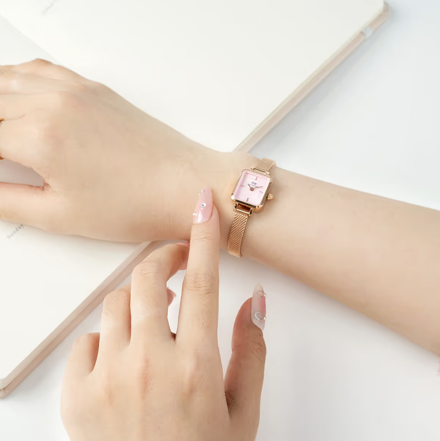 Daniel Wellington Quadro Mini Melrose Rose Gold Blush Ladies Watch DW00100650