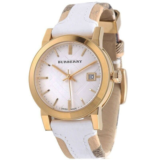 Burberry Women's BU9110 Large Check Leather Strip On Fabric Watch