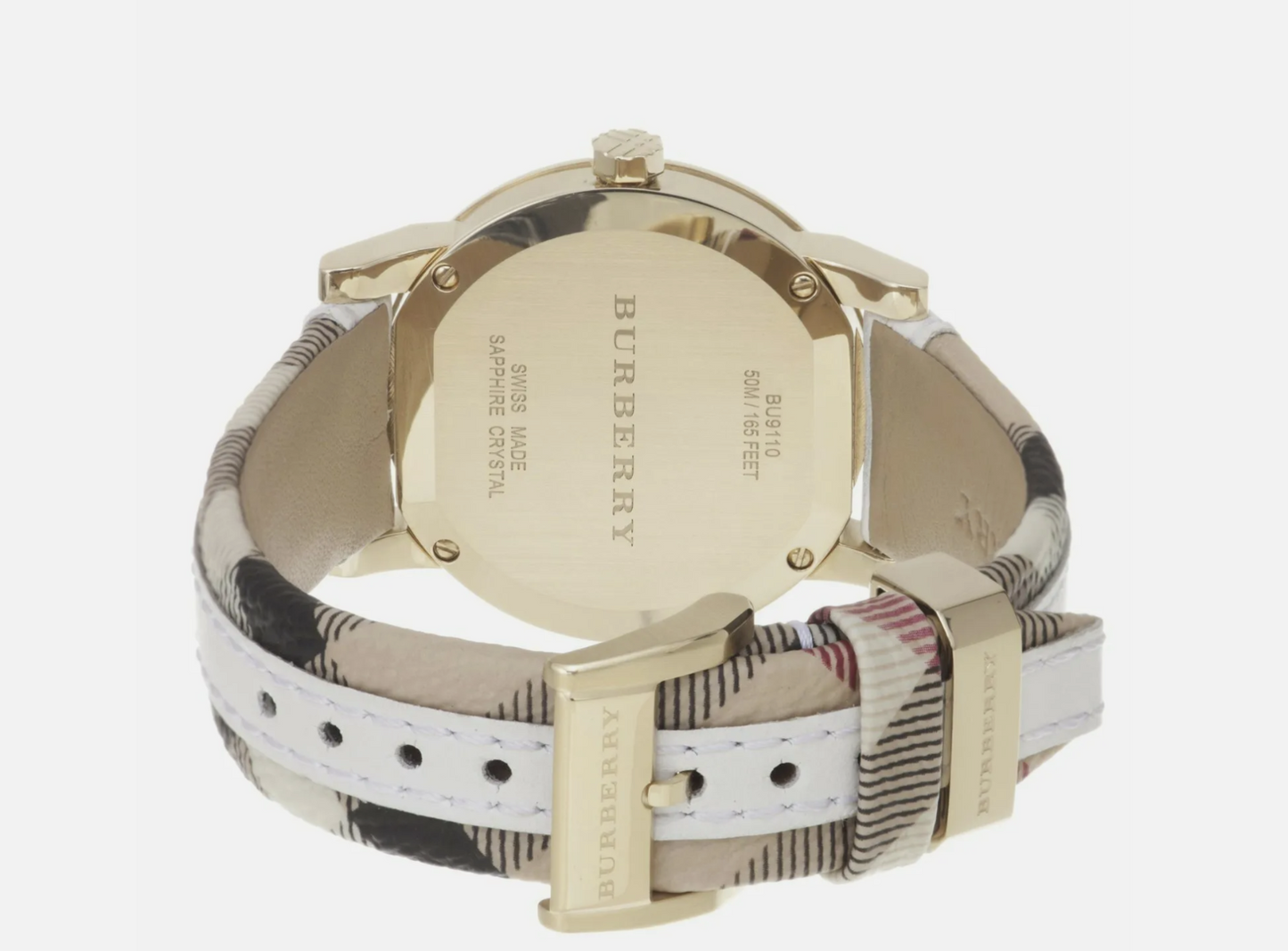 Reloj Burberry para mujer BU9110 con estampado de cuadros grandes y tira de piel sobre tela