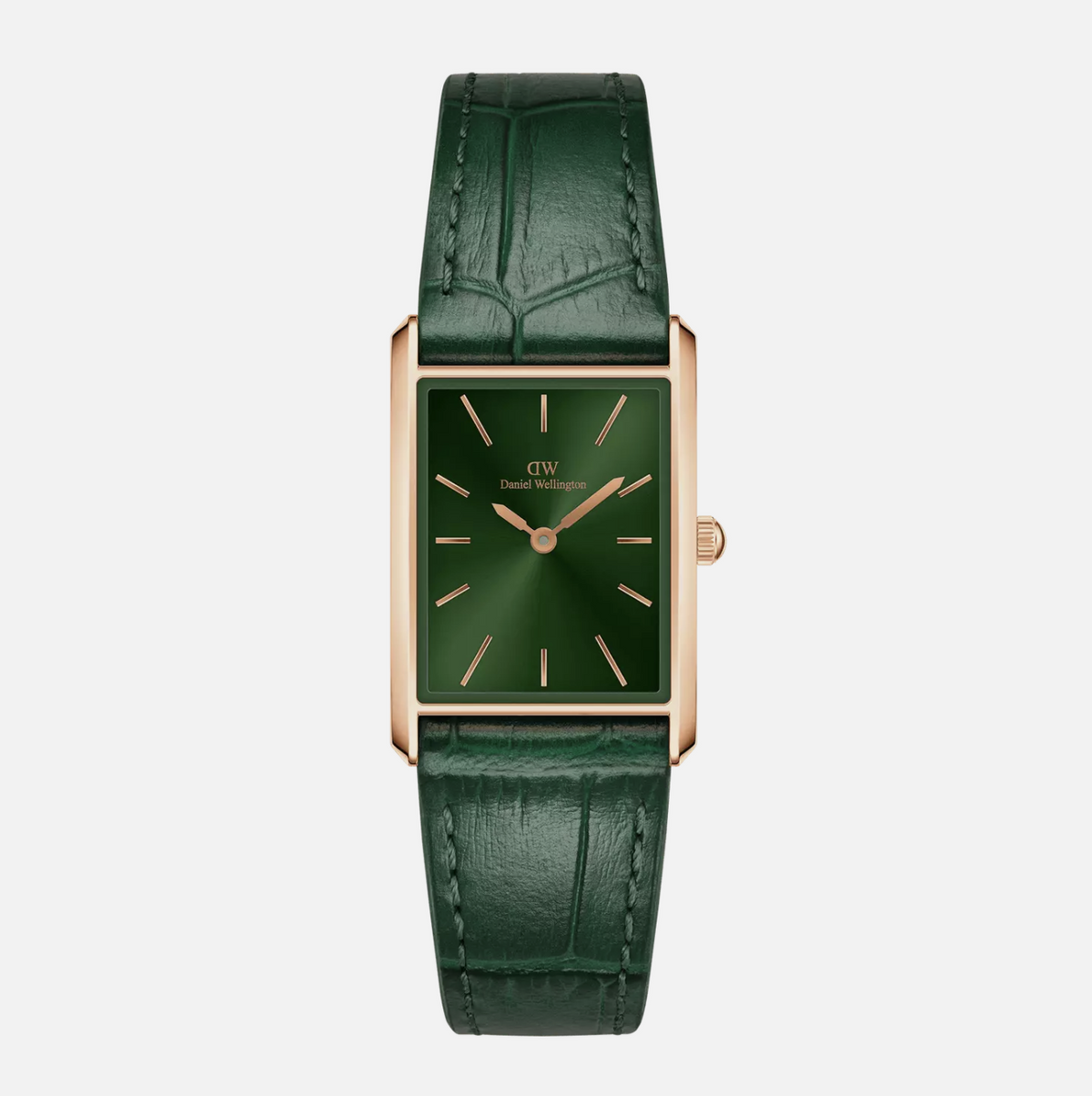 Reloj Daniel Wellington DW00100694 de piel de cocodrilo, esmeralda, efecto rayos de sol y oro rosa