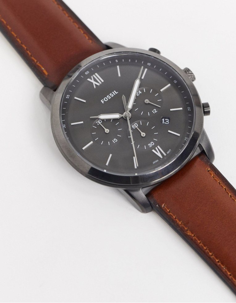 Reloj Fossil Neutra FS5512 Cronógrafo con correa de cuero ámbar