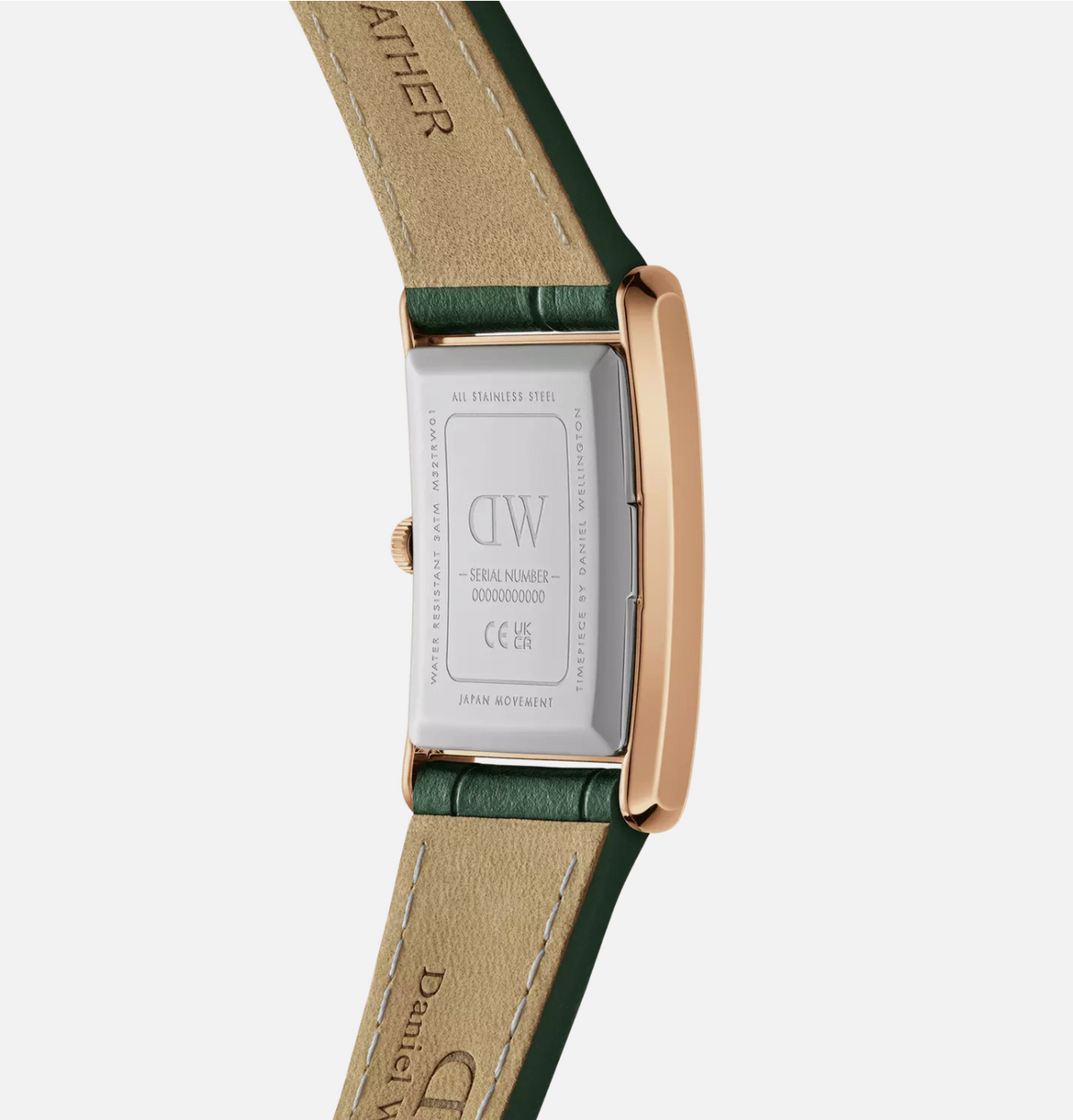 Reloj Daniel Wellington DW00100694 de piel de cocodrilo, esmeralda, efecto rayos de sol y oro rosa