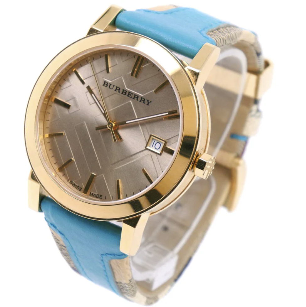 Reloj de mujer Burberry BU9018 con esfera beige y correa de piel, esfera con fecha