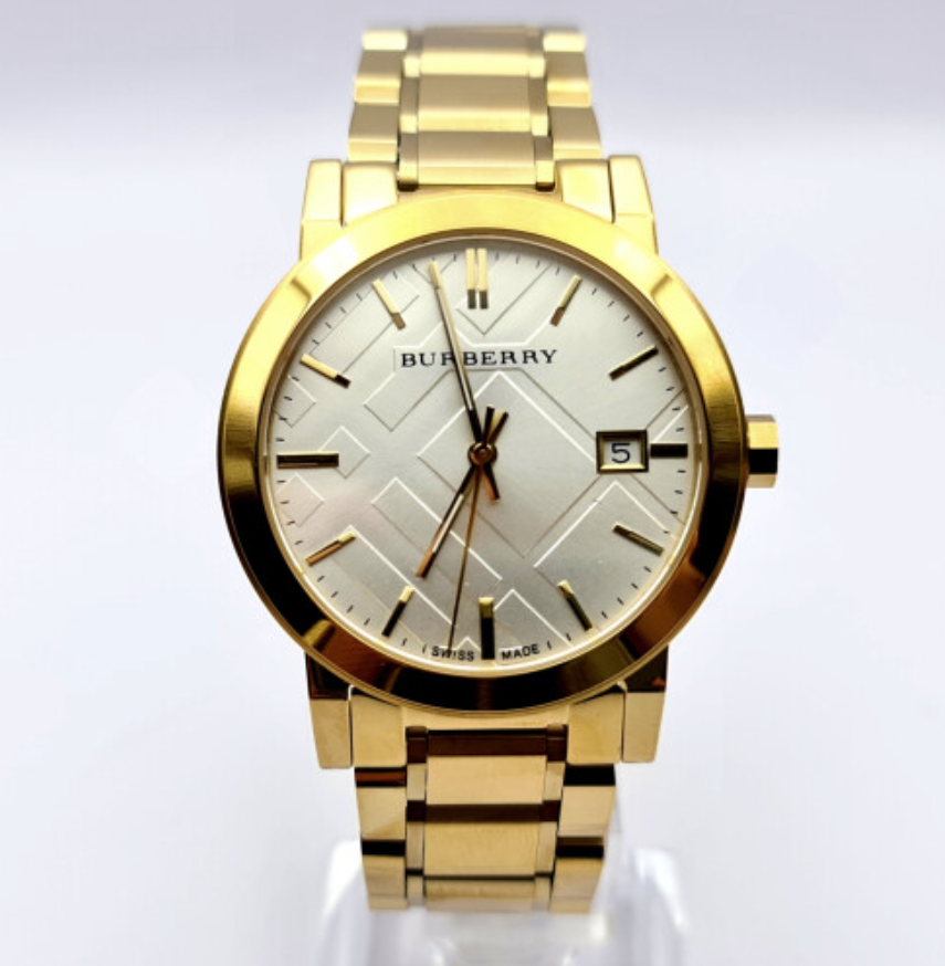 Reloj Burberry unisex dorado con estampado de cuadros BU9003
