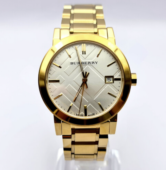 Reloj Burberry unisex dorado con estampado de cuadros BU9003