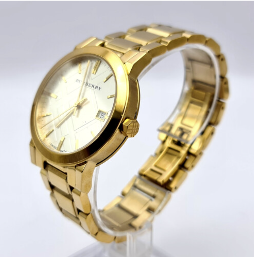 Reloj Burberry unisex dorado con estampado de cuadros BU9003