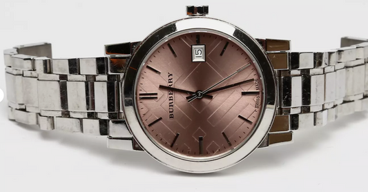 Burberry Ladies Pink Check Stamped Watch BU9124