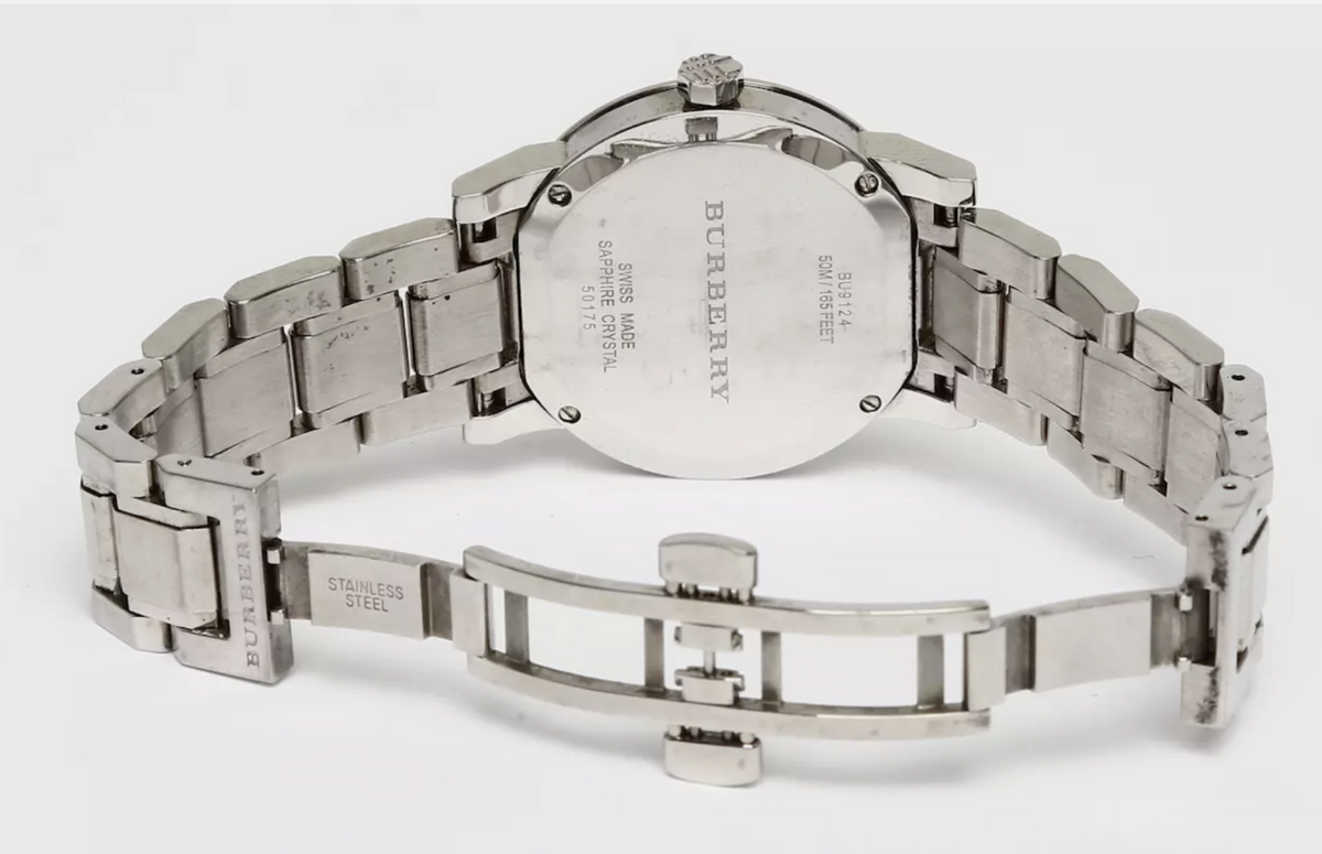 Burberry Womens Pink Check Stamped Watch BU9124