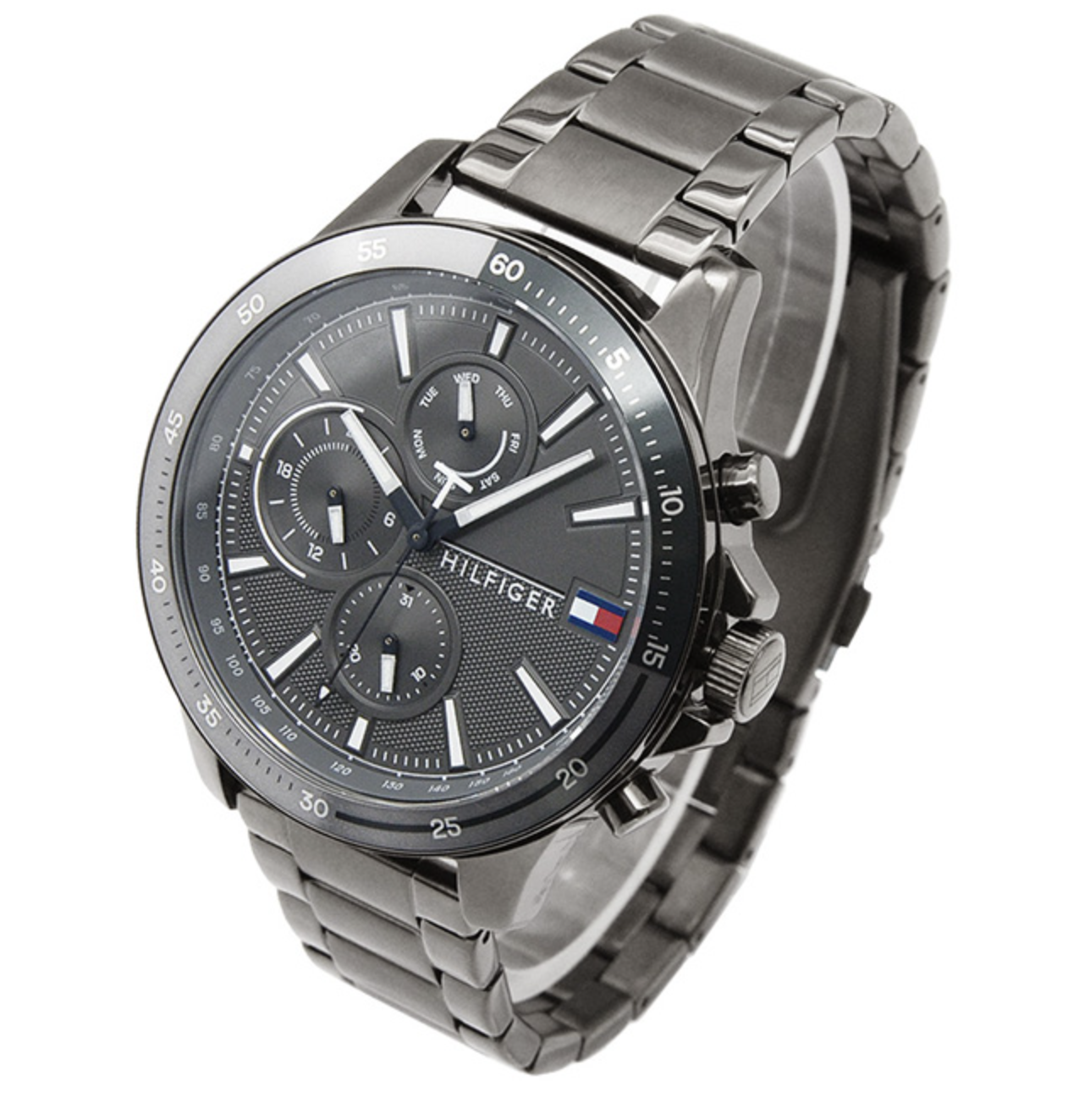 Tommy Hilfiger Mens Plated Grey Steel Bank Watch 1791719