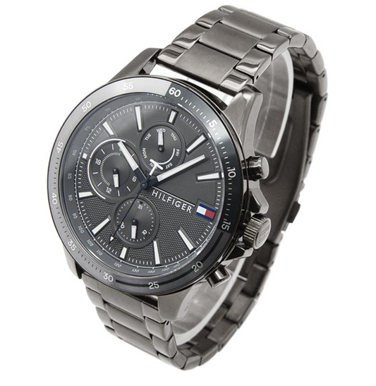 Tommy Hilfiger Mens Plated Grey Steel Bank Watch 1791719