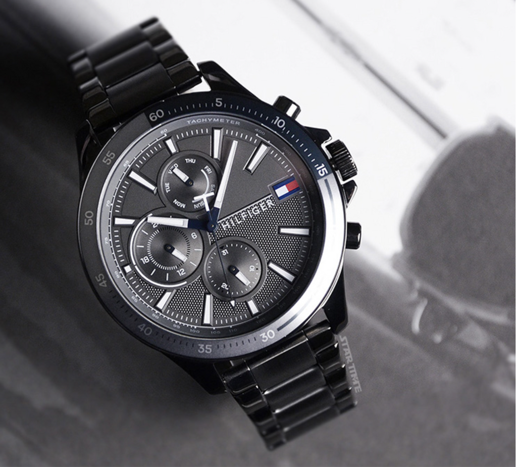 Tommy Hilfiger Mens Plated Grey Steel Bank Watch 1791719