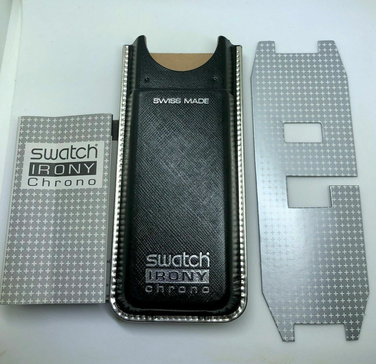 Estuche para reloj Swatch Irony Chrono negro vintage + caja de almacenamiento + manual. Envío rápido.