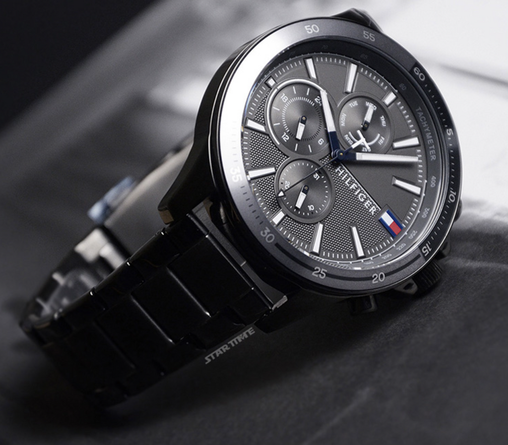 Tommy Hilfiger Mens Plated Grey Steel Bank Watch 1791719