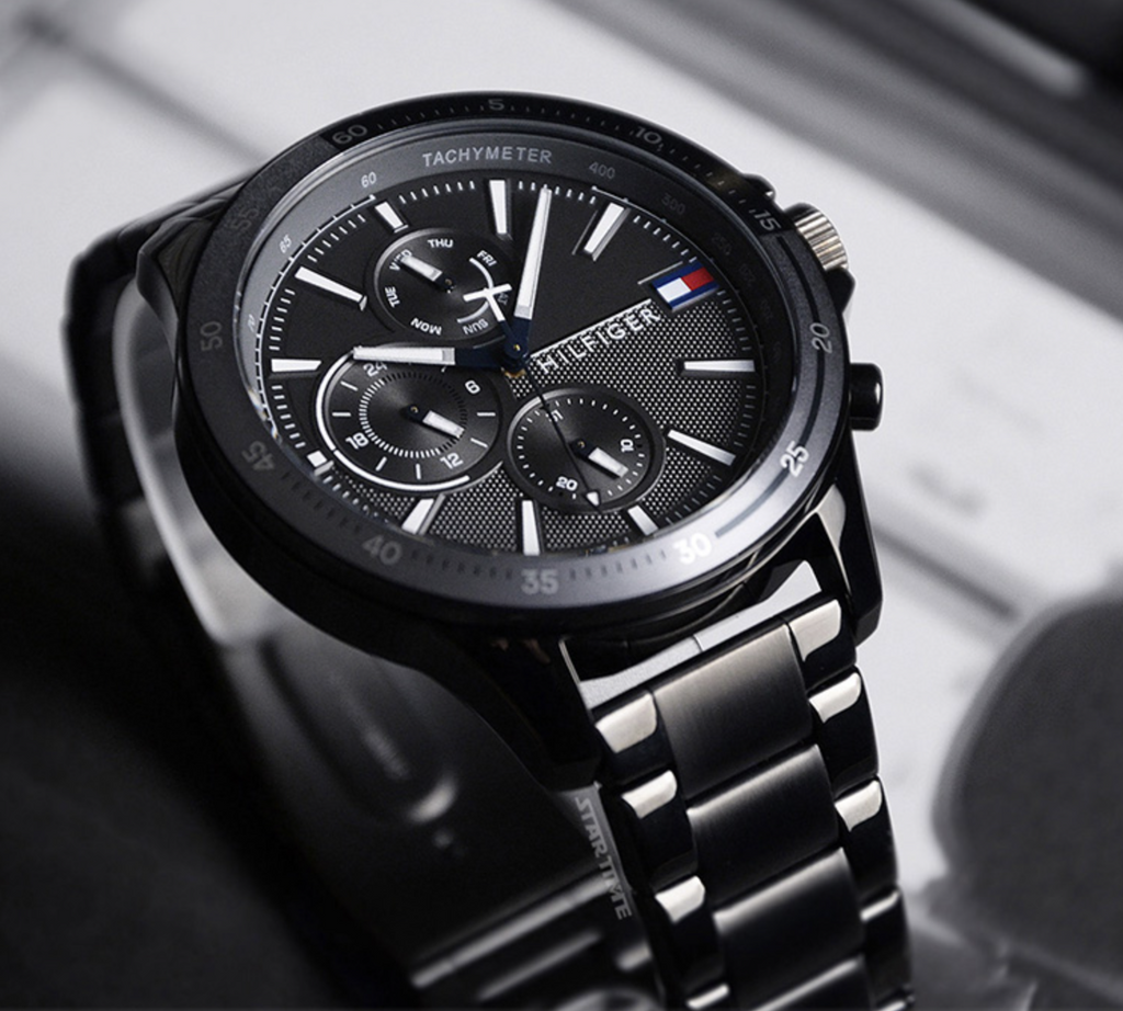 Tommy Hilfiger Mens Plated Grey Steel Bank Watch 1791719