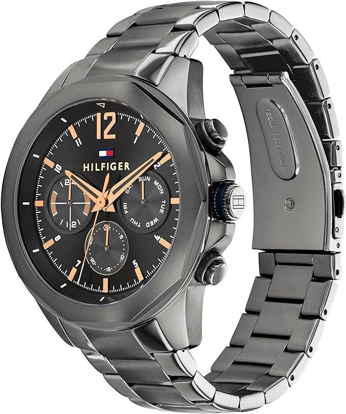 Reloj Tommy Hilfiger 1792061 Gunmetal IP, nuevo y auténtico, con brazalete.