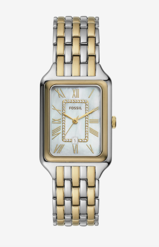 Reloj Fossil Raquel de tres agujas con fecha y caja bicolor de acero inoxidable ES5305