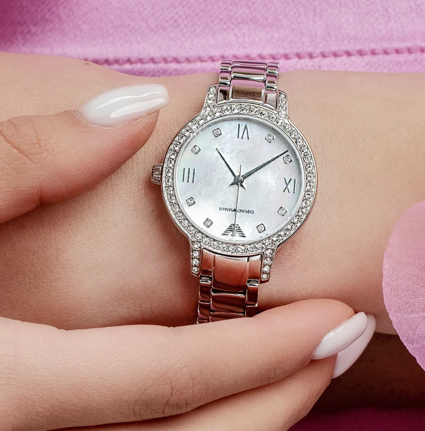 Genuine Mother Of Pearl Dial Emporio Armani Ladies Cleo Watch AR11484
