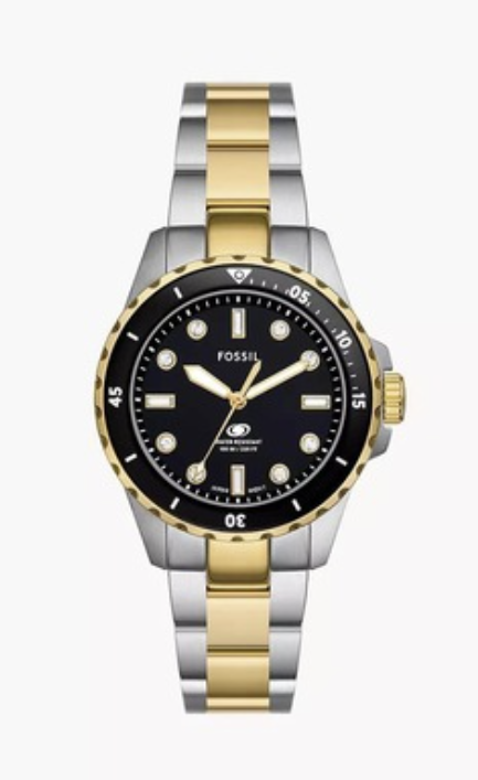 Reloj Fossil Blue Dive para mujer, dorado y negro, ES5349