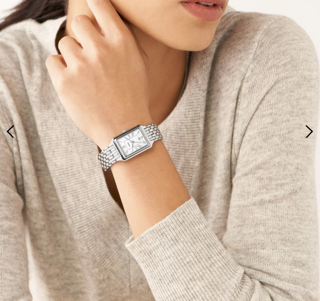 Fossil Raquel Date Stainless Steel Silver Dial Womens Watch ES5221