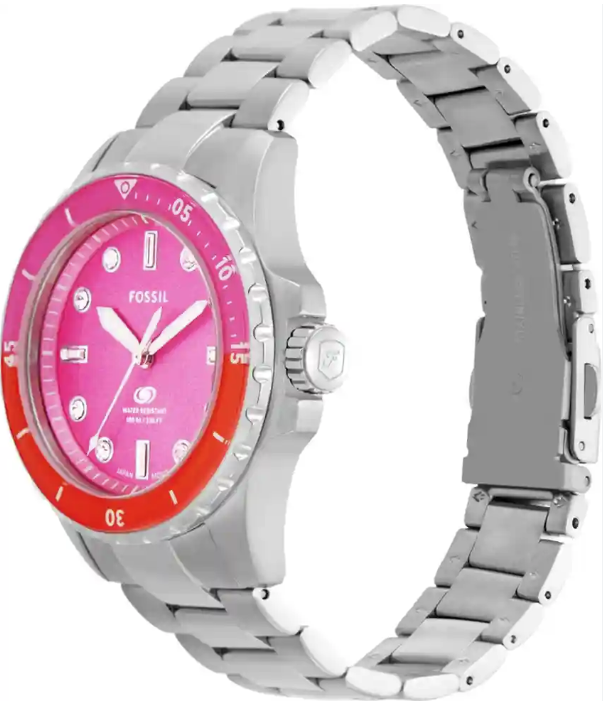 Reloj Fossil Blue Dive para mujer, esfera rosa, bisel bicolor, acero inoxidable ES5351