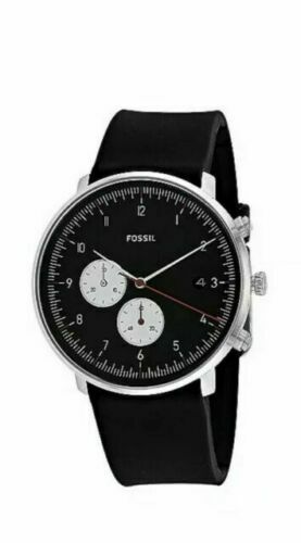 Fossil Chase Timer Chronograph Black Silicone Strap FS5484 Mens Watch