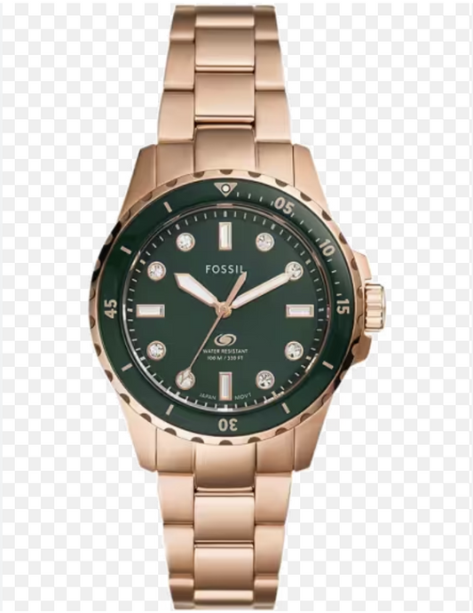 Fossil Blue Dive Three-Hand Rose Gold-Tone Stainless Steel Watch ES5371