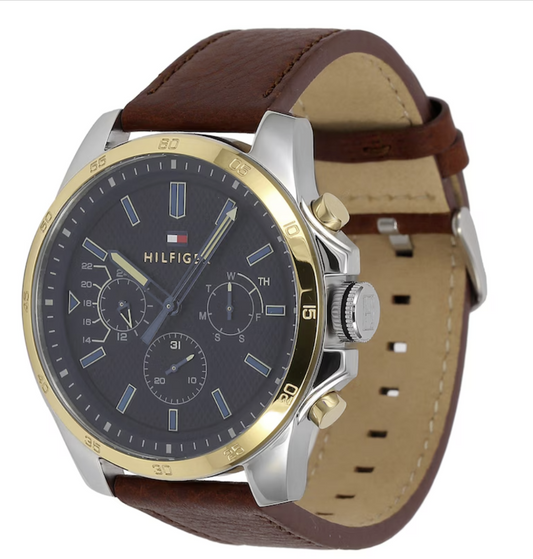 Brand New Authentic Tommy Hilfiger Men's Brown Leather Strap Watch 1791561