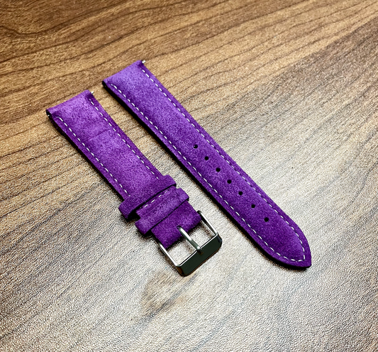 Royal Purple & Yellow Stitch Suede Leather Watch Strap Quick Release 20mm New