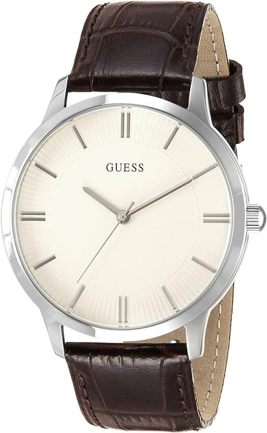 Reloj de hombre Guess Escrow con correa de cuero marrón y esfera beige W0664G2