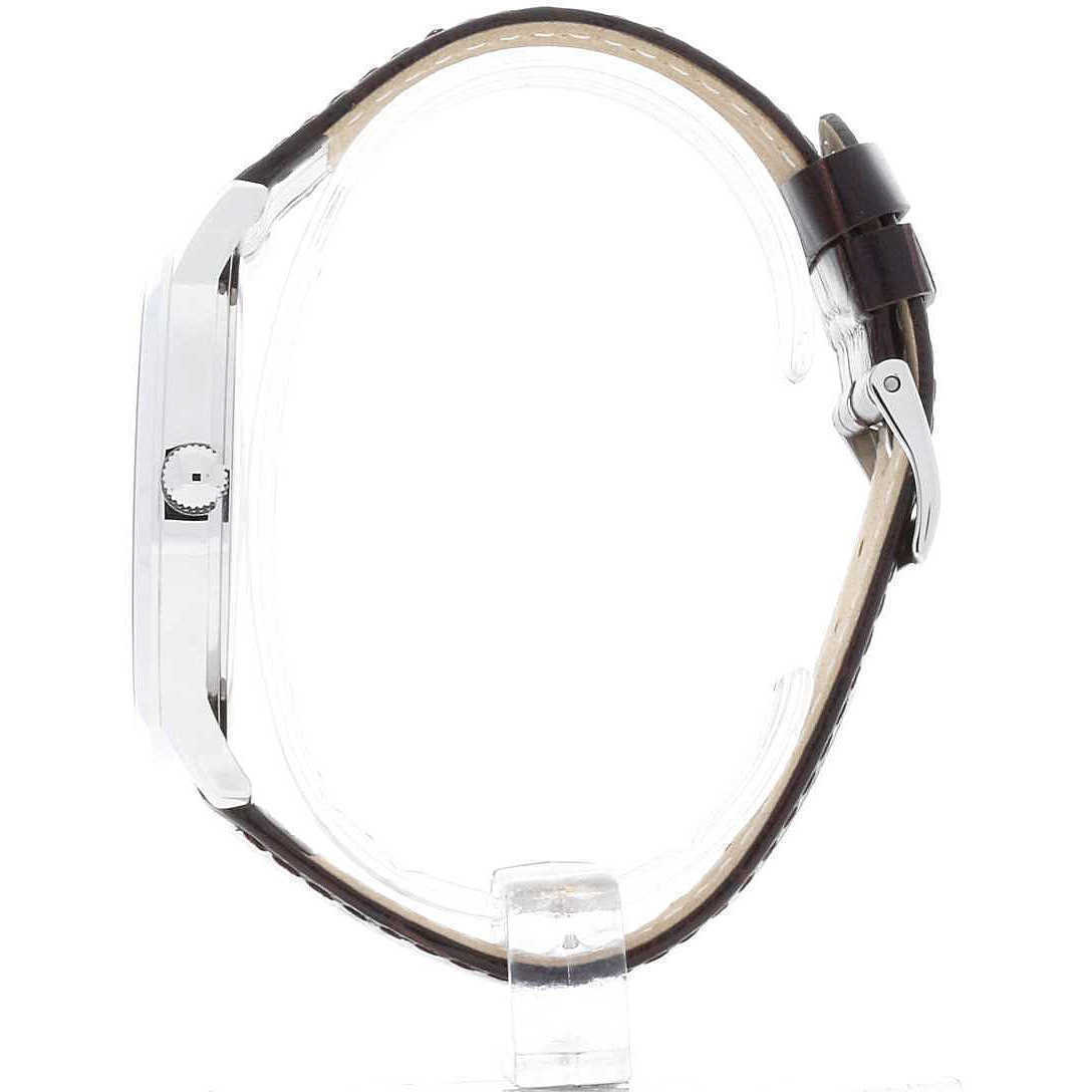 Reloj de hombre Guess Escrow con correa de cuero marrón y esfera beige W0664G2