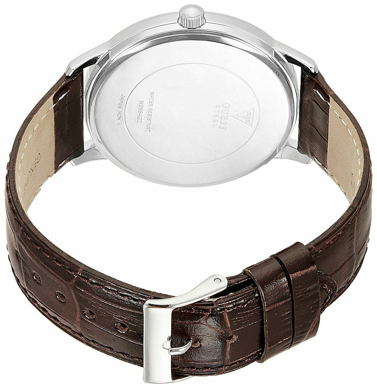 Reloj de hombre Guess Escrow con correa de cuero marrón y esfera beige W0664G2