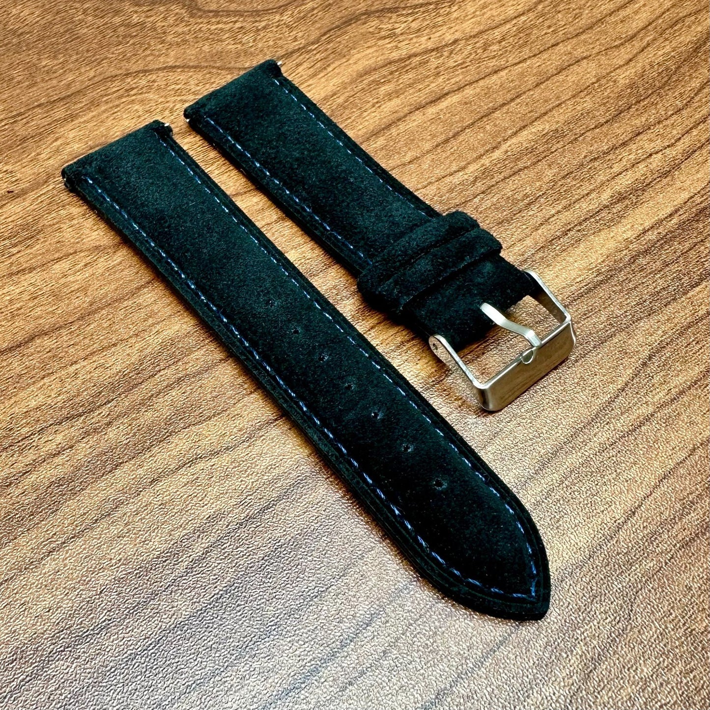 Black Suede With Blue Stitch Genuine Leather Watch Strap Quick Release 22mm