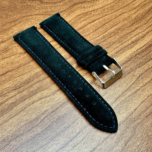 Black Suede With Blue Stitch Genuine Leather Watch Strap Quick Release 22mm