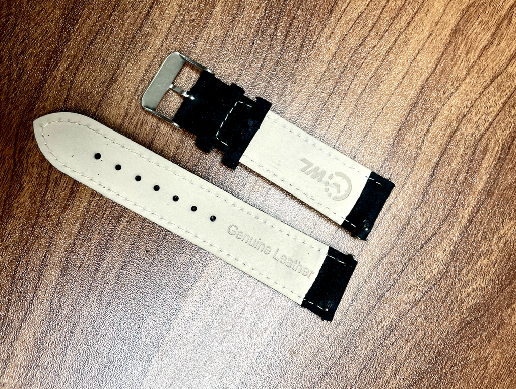 Black Suede With Yellow Stitch Leather Watch Strap Quick Release 20mm
