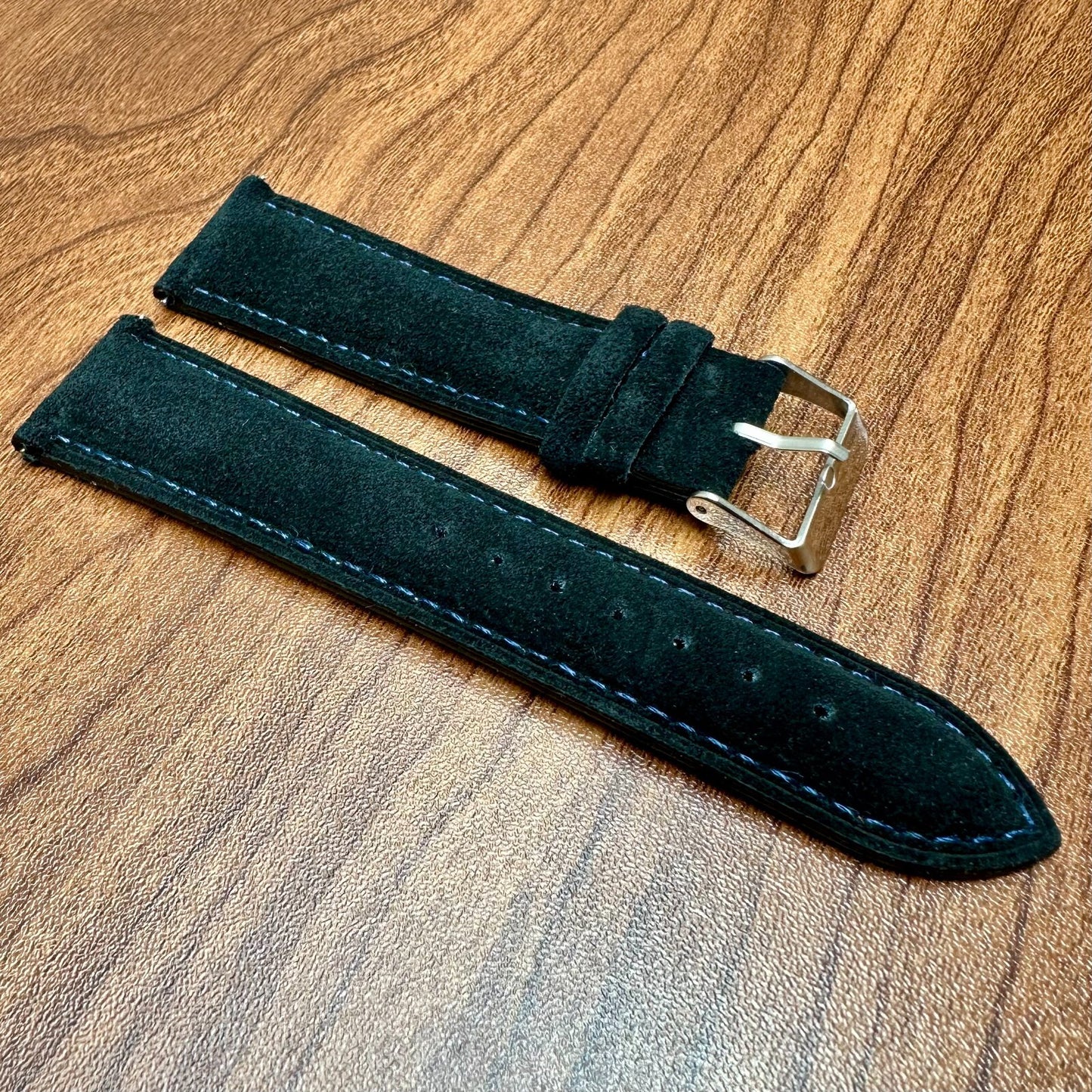 Black Suede With Blue Stitch Genuine Leather Watch Strap Quick Release 22mm