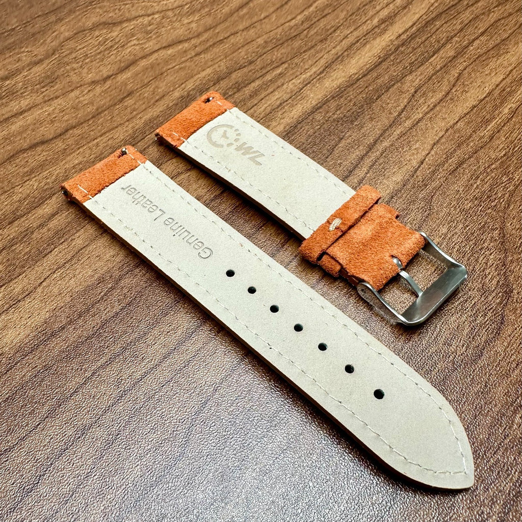 Orange & White Stitch Suede Leather Watch Strap Quick Release 22mm