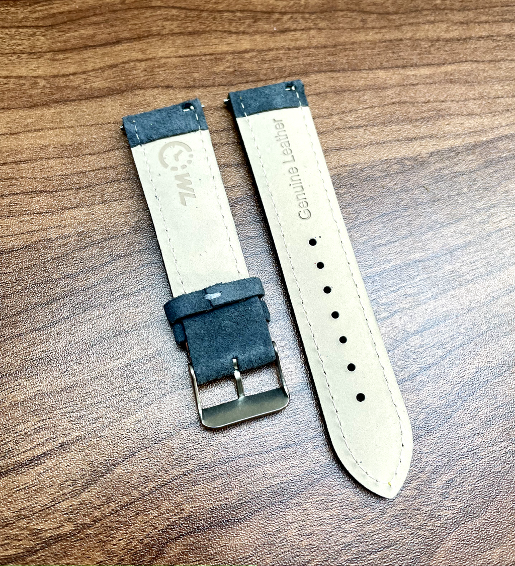 Grey & Yellow Stitch Suede Leather Watch Strap Quick Release 22mm