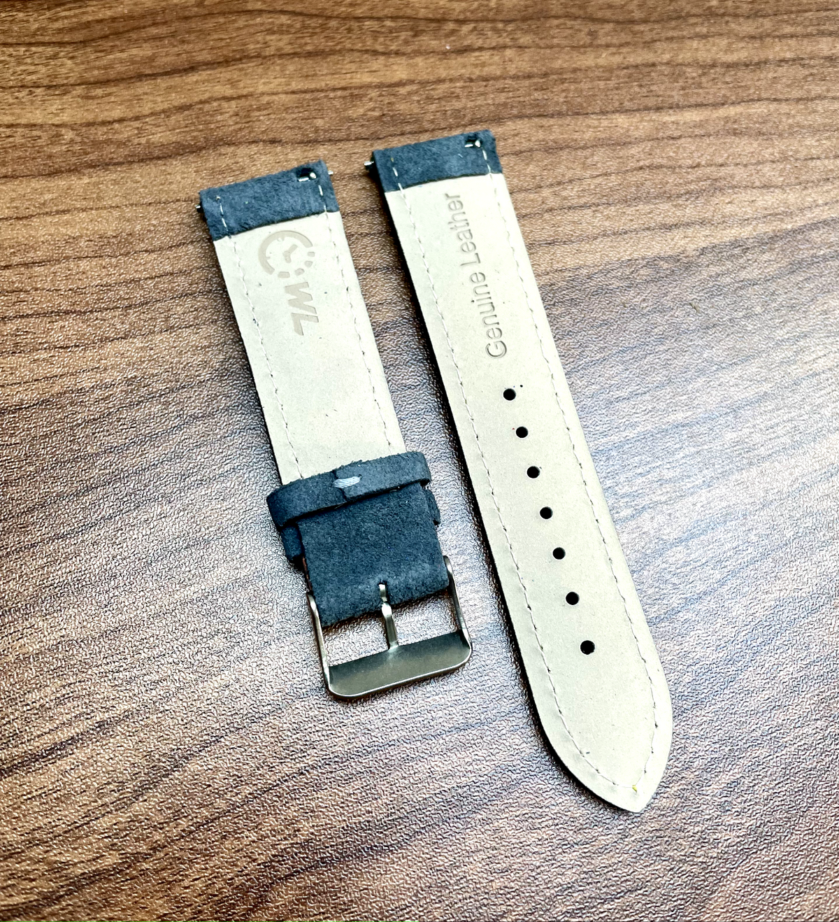 Correa de reloj de piel de ante gris y amarilla con pespuntes, cierre rápido, 22 mm, nueva