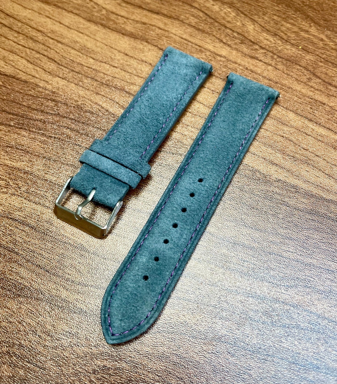 Grey & Purple Stitch Suede Leather Watch Strap Quick Release 22mm New
