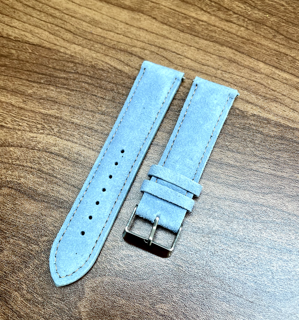 Light Blue Suede Leather Watch Strap Quick Release 22mm