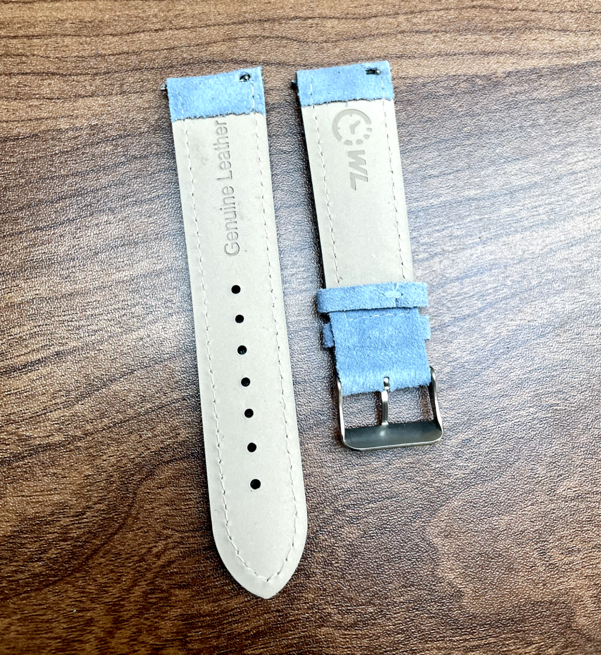 Correa de reloj de piel de ante azul claro con liberación rápida, 22 mm, nueva